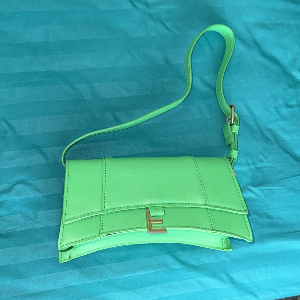 EGO Neon Green Leather Crossbody with Gold E Accent
